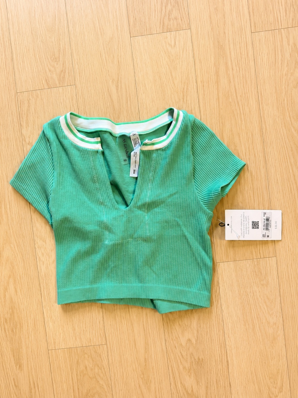 Altar'd State Mint Green Ribbed V-Notch Short Sleeve Top